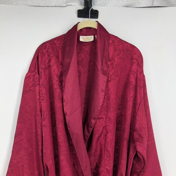 Vintage Victoria's Secret Gold Label Burgundy Satin Paisley Bath Robe size SP - Picture 5 of 14